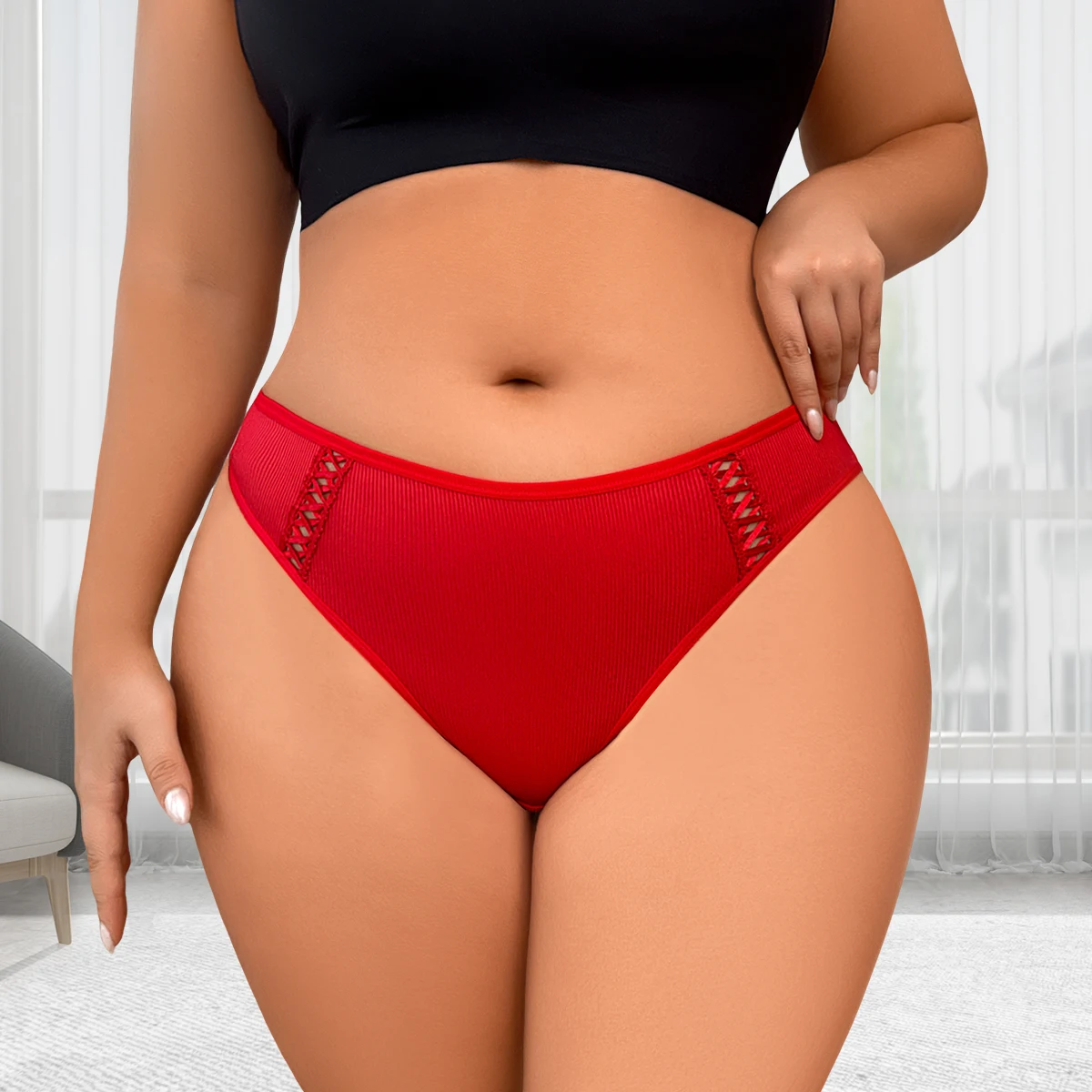 New Fashion Tie Bow Sexy Women G-string Low Rise Plus Size Female Underwear Breathable Ribbed Ladies Thongs Intimate Lingerie