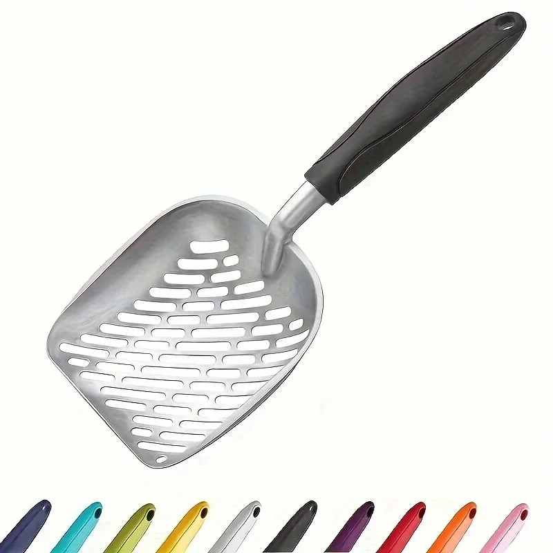 Extra Large Aluminum Alloy Deep Shovel Poop Sifting with Long Handle  Metal Cat Litter Scoop