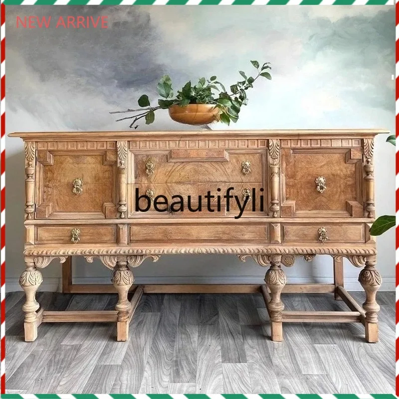 

D2520 Retro solid wood carving flower locker/old porch cabinet/large capacity storage cabinet/