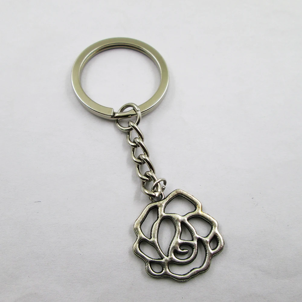 3pcs/lot antique silver Rose  Lovely Round Filigree Flower 23x22mm charm keyring best frined,birthday  present ,pendant keychain