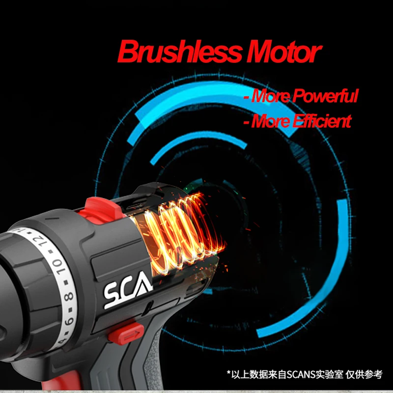 SCANS 20V Brushless Lithium Electric Cordless Drill S182 Industrial-grade Rechargeable High-power Electric 45N.m  Power Tools