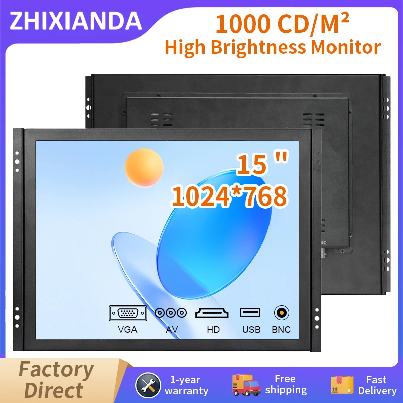 Sunlight Readable 1000 Nits 15 Inch 1024*768 Capacitive Touch Screen Open Frame Monitor LCD Industrial Display With BNC AV HDMI