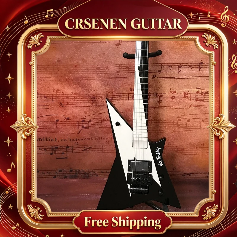Free Shipping V Shape Black White 6 String HH Tremolo Bridge Electric Guitar Birthday Gift Beginner Gloss Finish Fine Craft