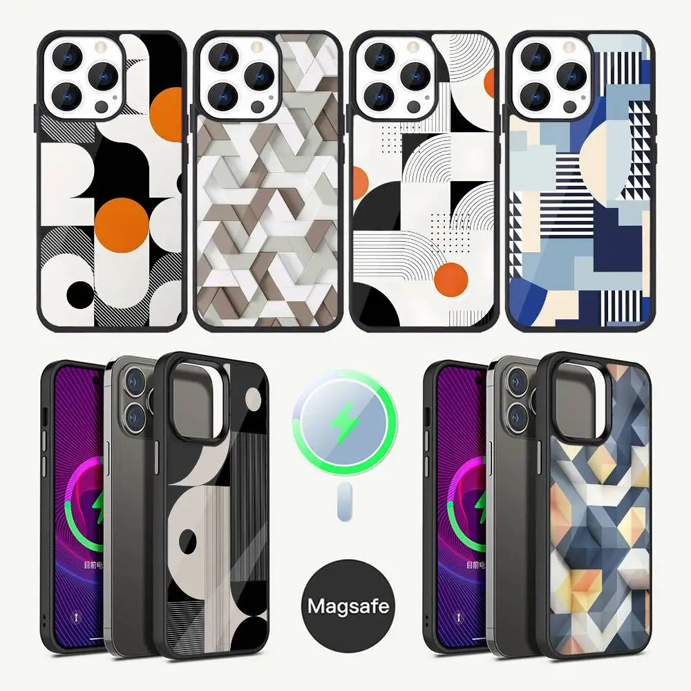 

geometric art pattern Phone Case For iPhone 16,15,14,13,12,11,Plus,Pro,Max Mini Magsafe Magnetic Wireless Charging