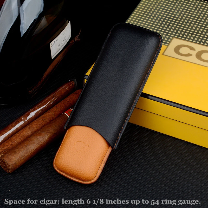 Contract Color Cigar Case  PU Leather Cigar Holder Travel Cigar Humdor 2 Tubes 54R Cigar Box Exellent C Logo Smoking Accessory