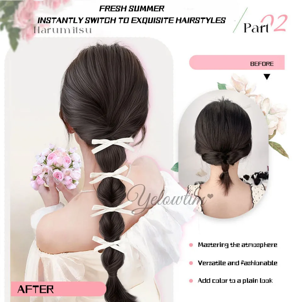 YELOWTIM Synthetic wig braid female summer lantern bud bubble braid natural clip side ponytail Fried Dough Twists braid