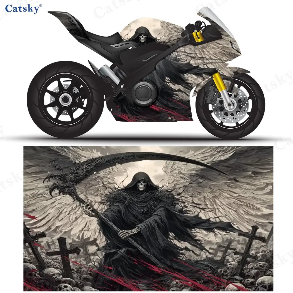 

Terror Cemetery Death Reaper Motorcycle Scratch Resistant Sticker, Detachable Sticker, Universal For Motorcycles, Durable PVC, L