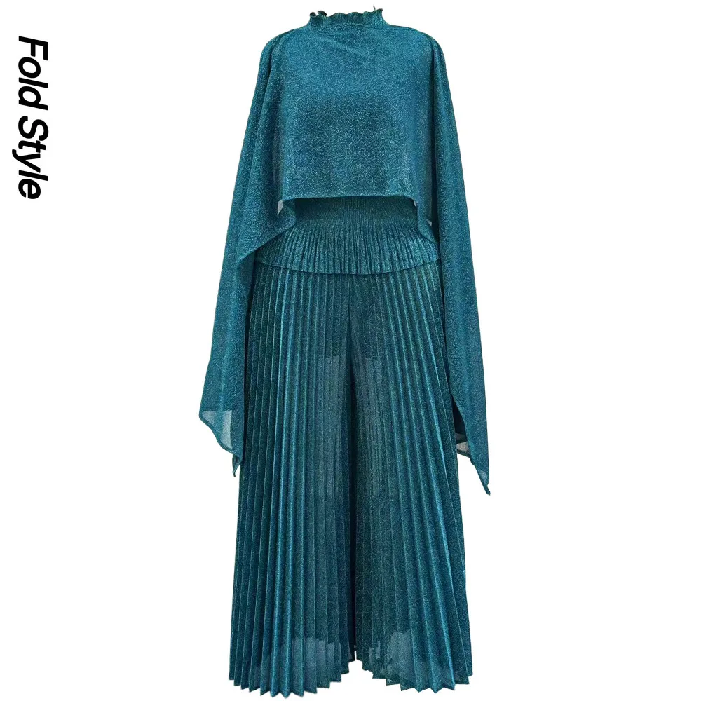 Miyake Chiffon a pieghe in due pezzi Abbigliamento da donna Vita alta Pantaloni a pieghe a gamba larga Abito drappeggiato leggero e traspirante multicolore