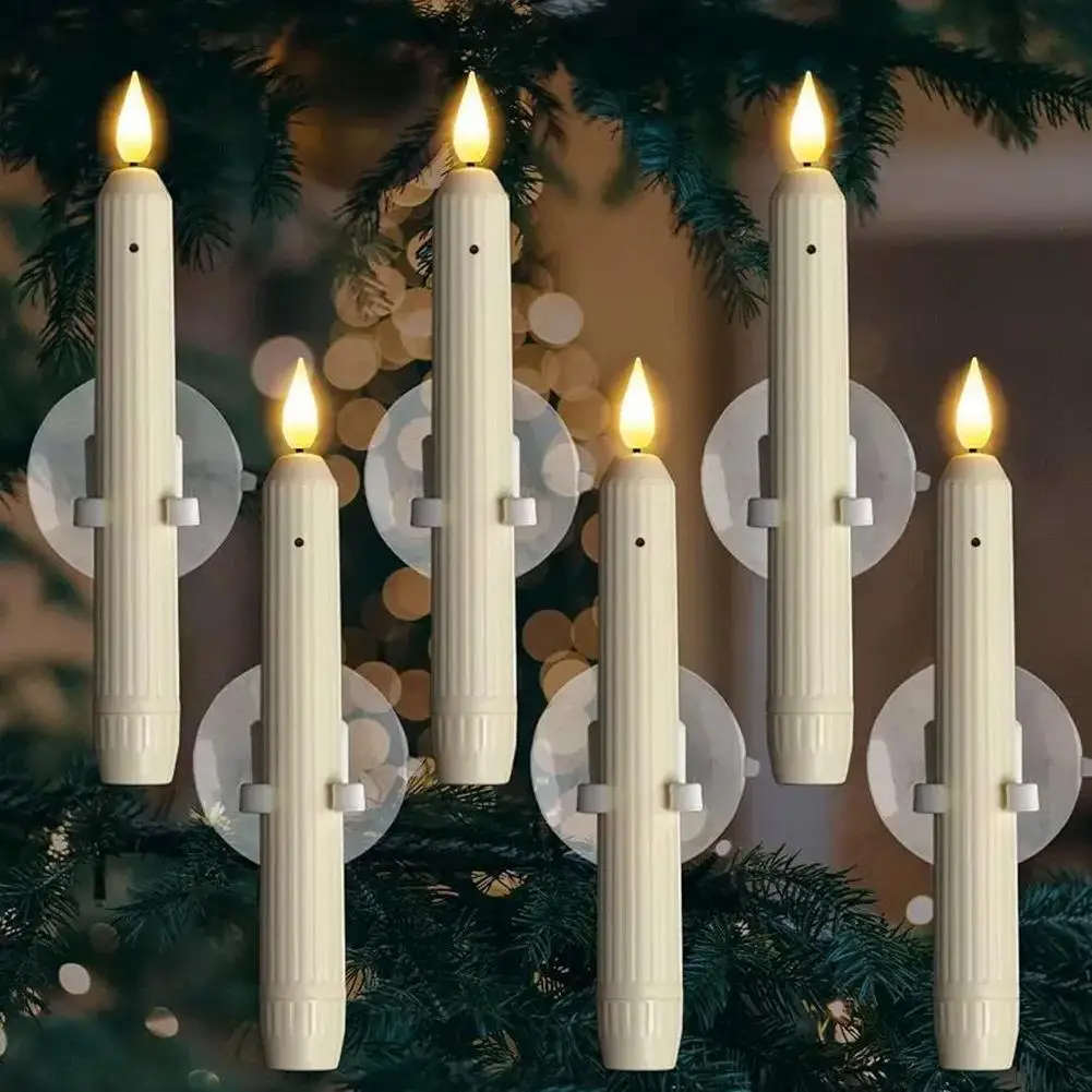 12/6pcs LED Candle Sticks 3D Wick Flame Flameless LED Candle Stick Battery Powered Electric Real Wax Dinner Xmas Decor  ﻿
