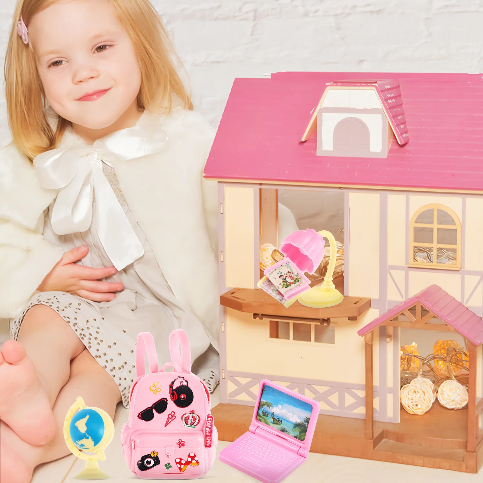 

1Set Miniature School Accessories Set Colorful Backpack Computer Ruler Compact Lightweight Stationery Kit Long-Lasting for Girls