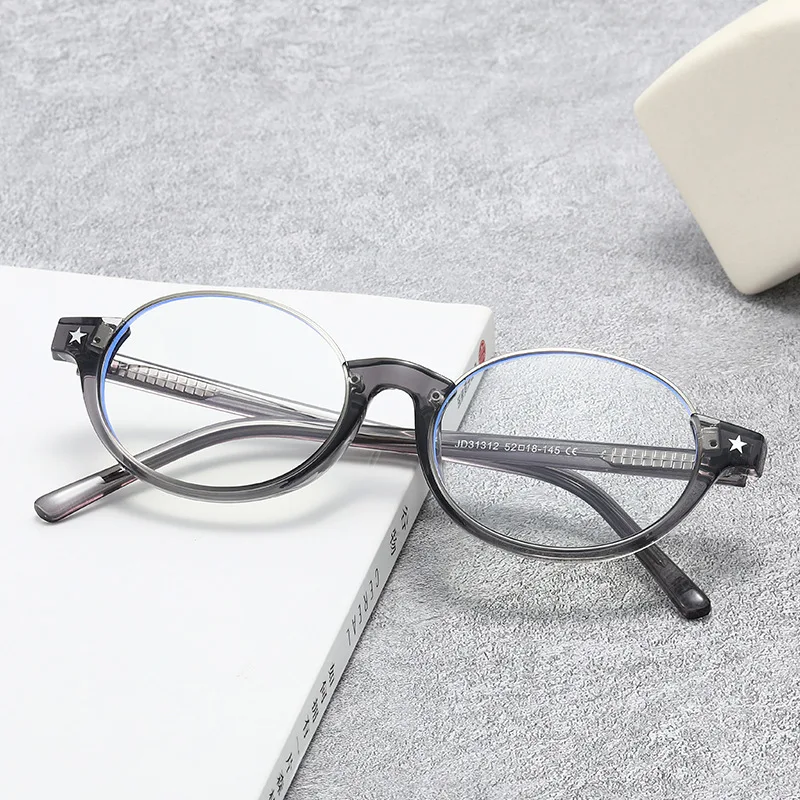 Korean version oval half-frame anti-blue light glasses - elegant style women's eyewear frame