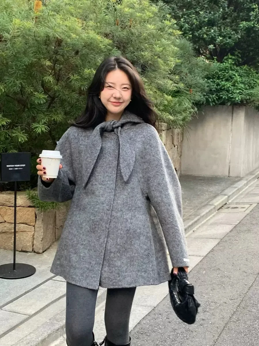 

Cute Rabbit Ear Woolen Coat Winter New Arrival PREON Women's Faion Outerwear with Sa Medium Length Casual Commute Sle