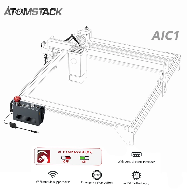 Atomstack AIC1 Gas-Assisted Automatic Control Box With Emergency Stop Button Reset Button Wifi Offline App Control For Lightburn