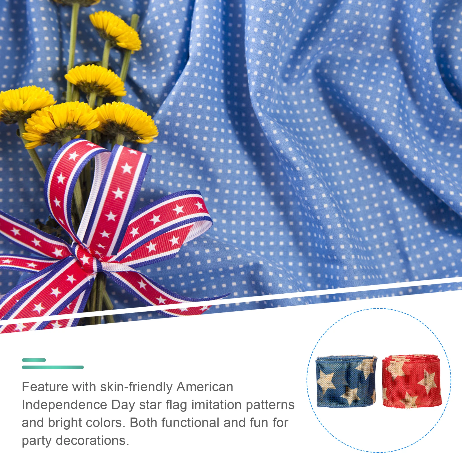 

2pcs 2 Rolls Star Flag Decorative Ribbon Diy Crafts Hair Accessories Party Decor Patriotic Striped Ribbon Gift Packing Supplies