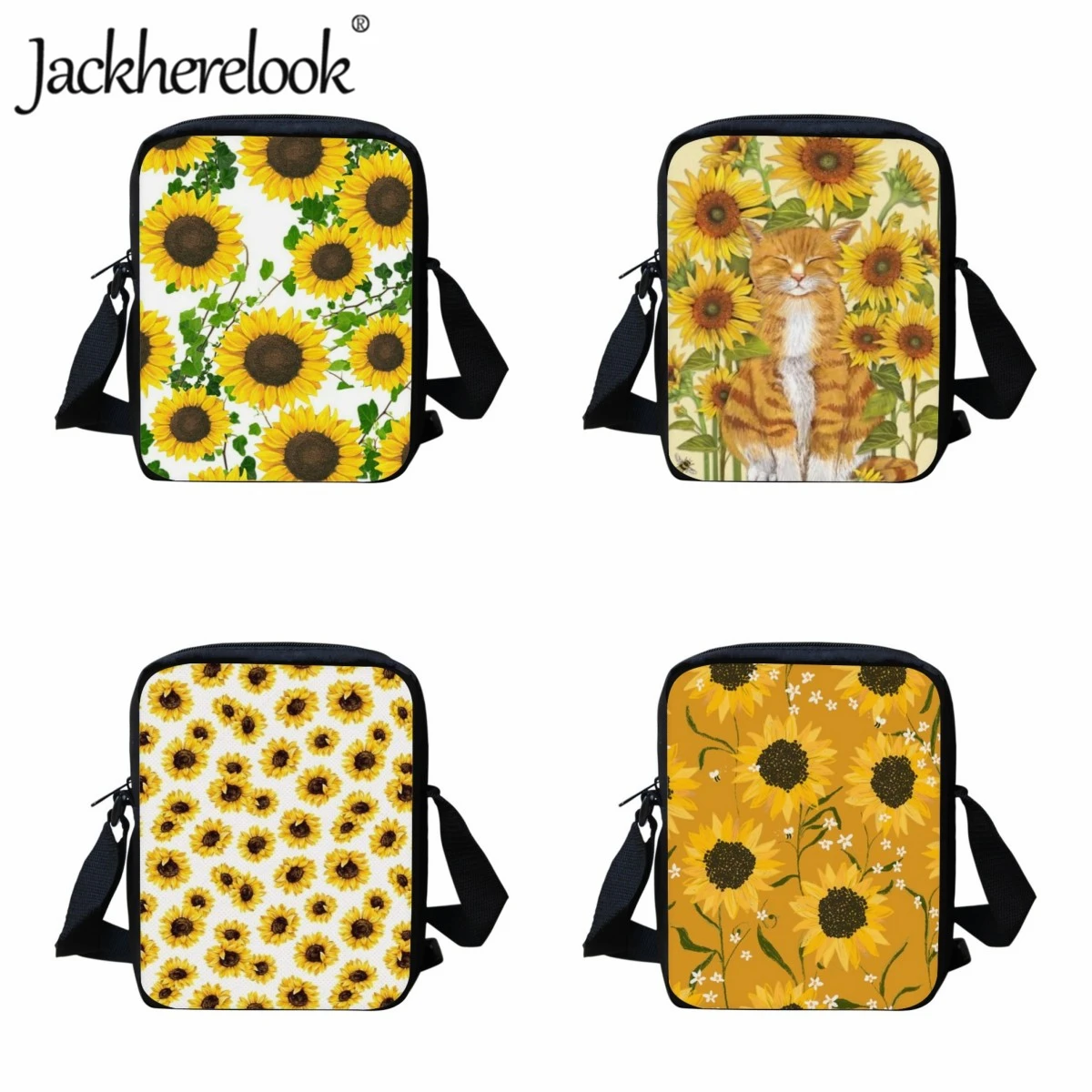 Jackherelook Fashion Sunflower Printing Messenger Bags for Children Girls Crossbody Bags Teenagers Travel Shoulderbag Customized