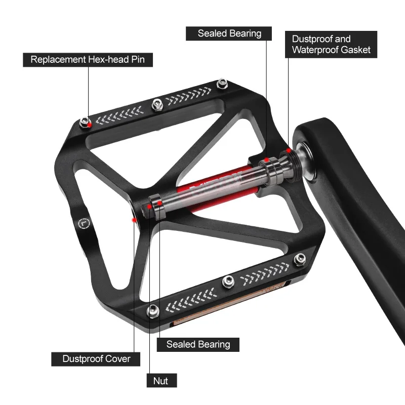 MZYRH F17 Reflective Bike Pedal 3 Bearings Non-Slip MTB Pedals Aluminum Alloy Flat Applicable Waterproof Bicycle Accessories