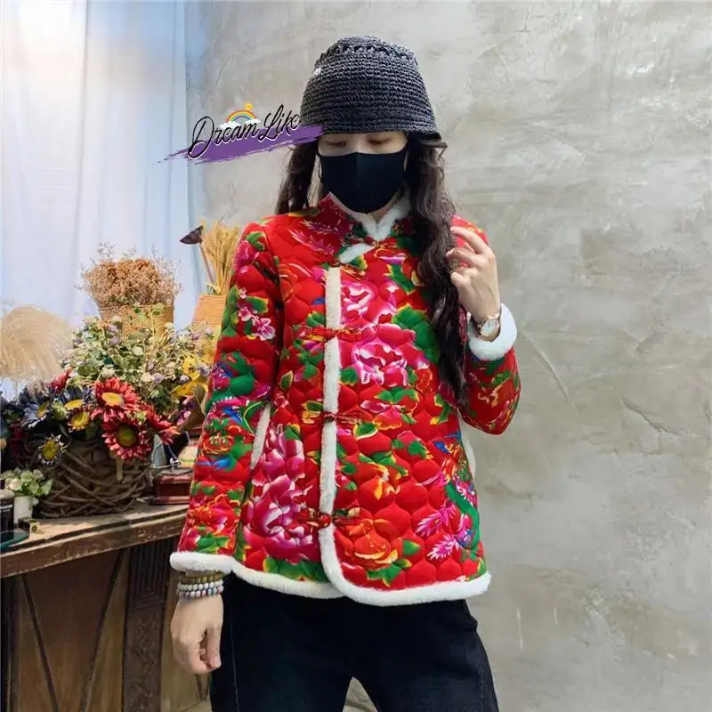 

Ladies Thiened Large Floral Cotton Jaet ort Sle Outerwear Winter Warm Coat Cloud Yan Brand 2023 Winter Collection
