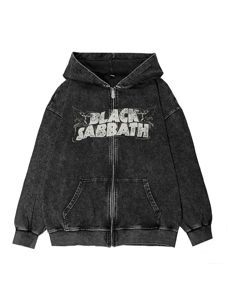 

Bla American Waed Retro Hooded Zipper Jaet for Youth Casual Comfortable Cotton Ro Band Sweatirt with Kangaroo ket
