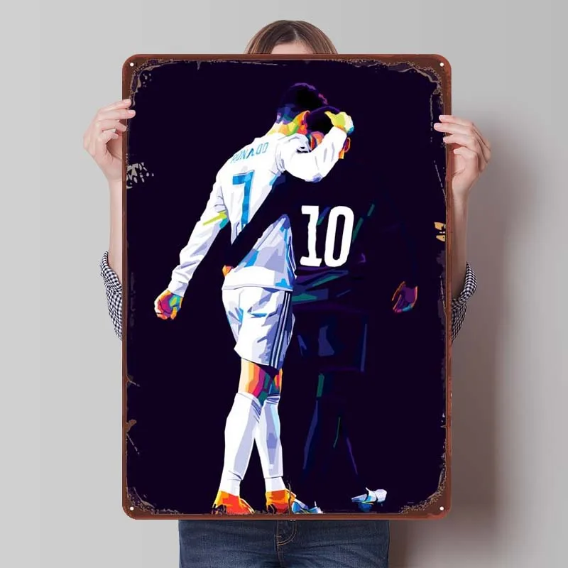 C Ronaldo and Neymar Sign Sports Metal Poster Decoration Home Decorations Custom Metal Tin Signs for Wall Art Decoration Retro