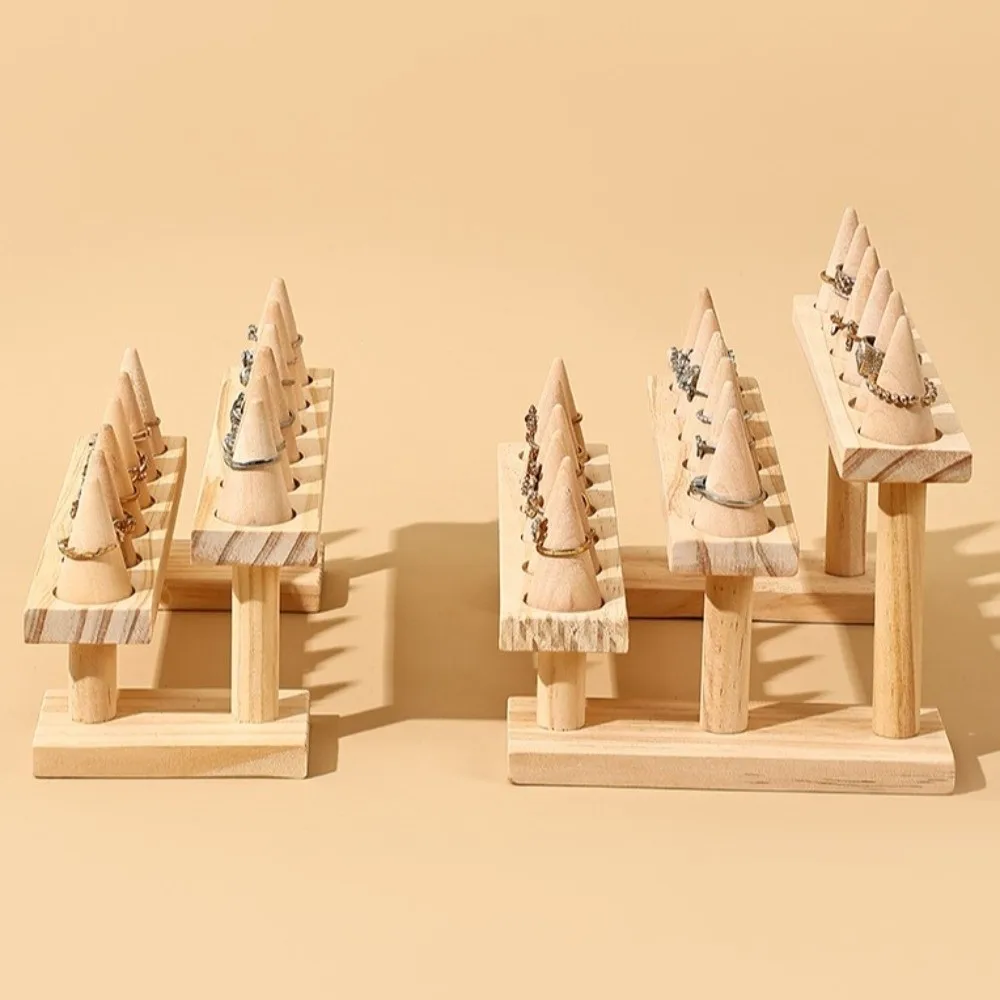 Wooden Ring Display Stand 2/3/4 Layer Cone Shape Ring Holder Display Rack Multi-Functional Durable Ring Organizer