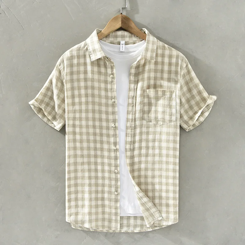 

Summer Men's Faion High-End Retro Plaid ort Sve irt Thin Breathable Loose Casual Versatile Men's Dr irt