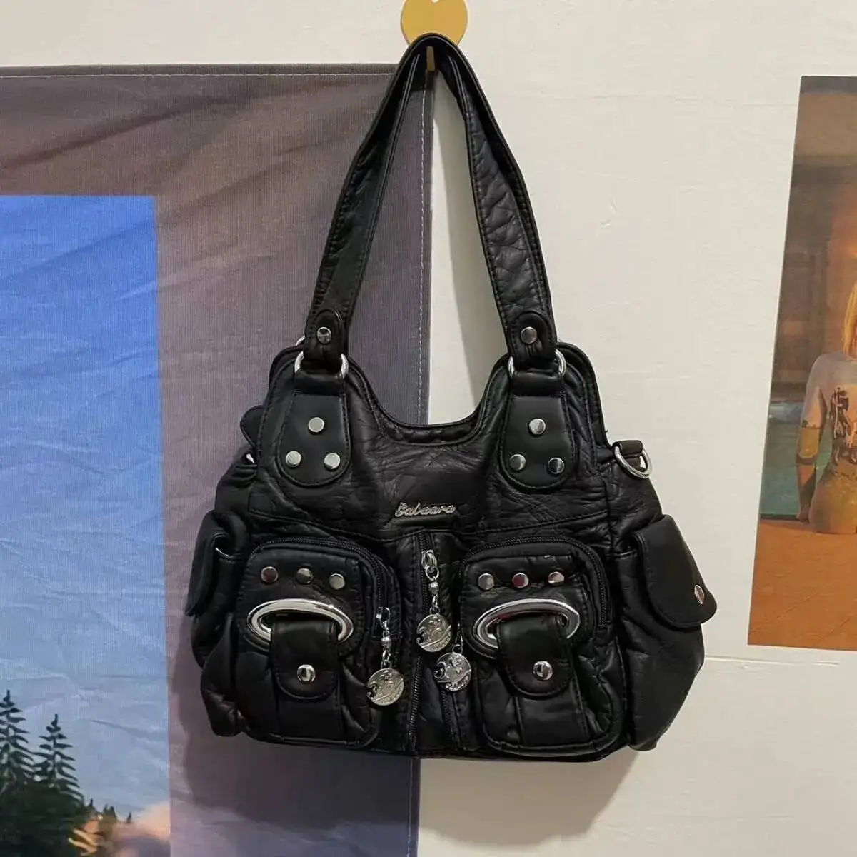 Bloom Vintage White Y2k Messenger Bag Purse Women Hot Girl Pu Leather Casual Shoulder Bags Female Haruku Aesthetic Handbag