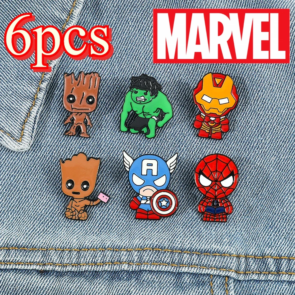 

6 Pcs Creative Spider Man Brooch Set Handsome Robert Bruce Banner Hulk Enamel Pins Backpacks Clothing Jewelry Metal Badges Festi