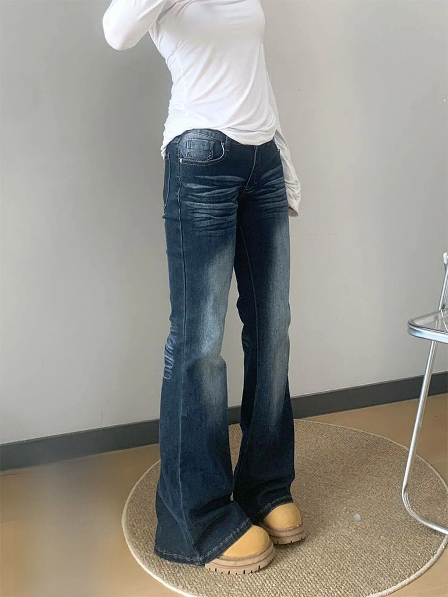

American Style Thin High Waist Bell Bottom Jeans Women Summer Spicy New Slim Straight Leg Trousers Casual High Waist Jeans