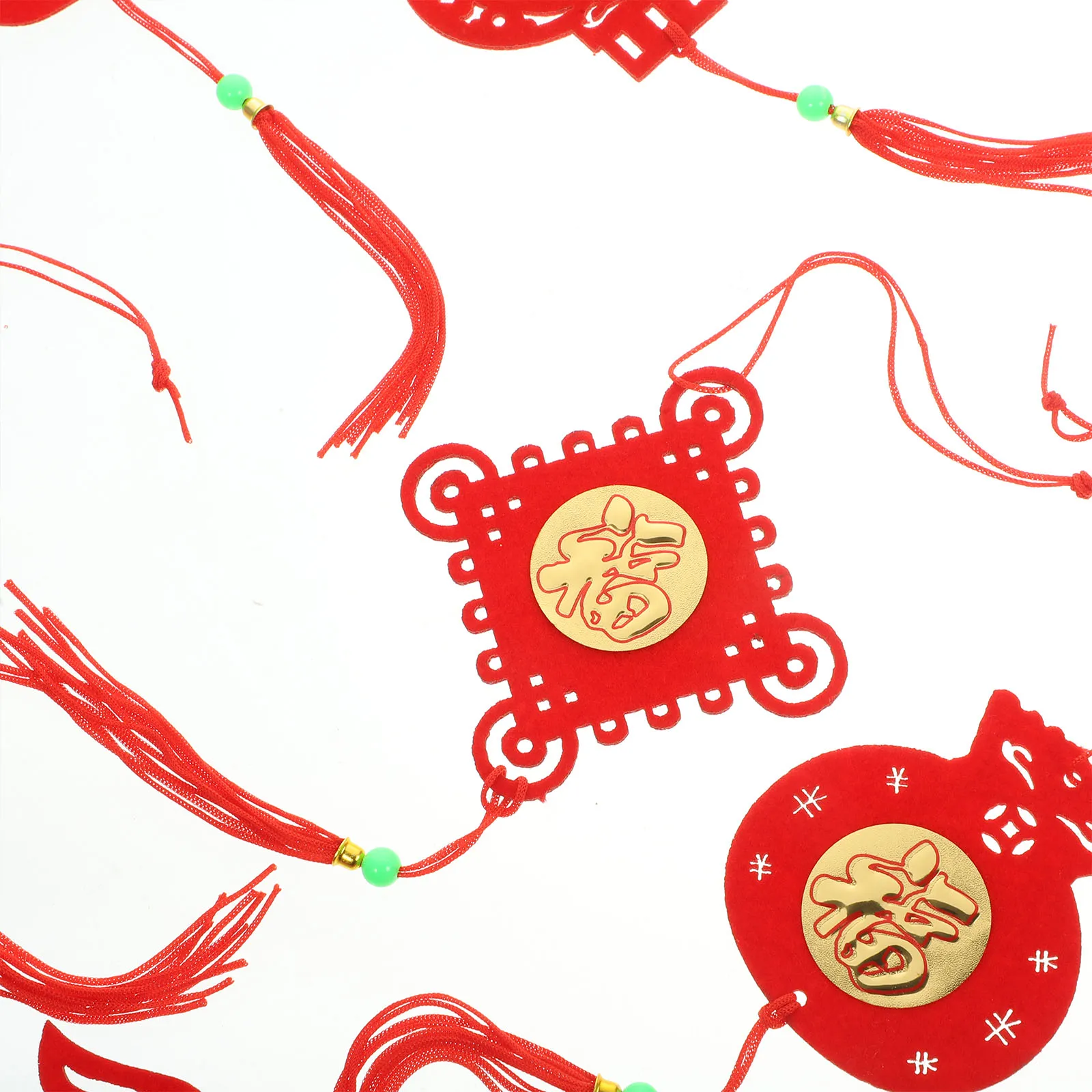 

2 Sets Ornaments New Year Bonsai Decoration Pendants Chinese Hanging Holiday Flocking Cloth