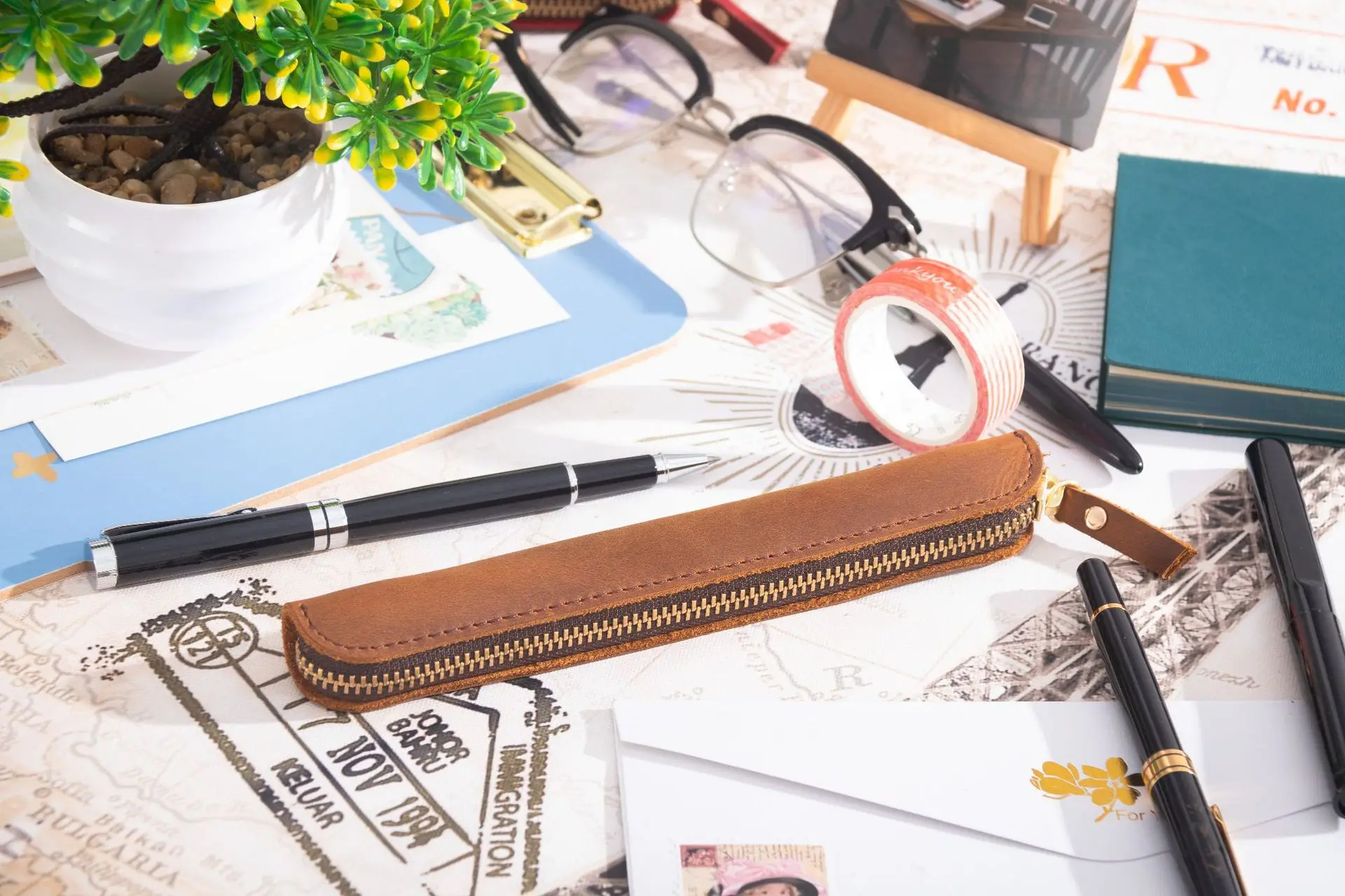 Etui na długopis z prawdziwej skóry, ręcznie robione, pojedyncze etui na długopis, futerał na pióro wieczne, pokrowiec, vintage, mini piórnik