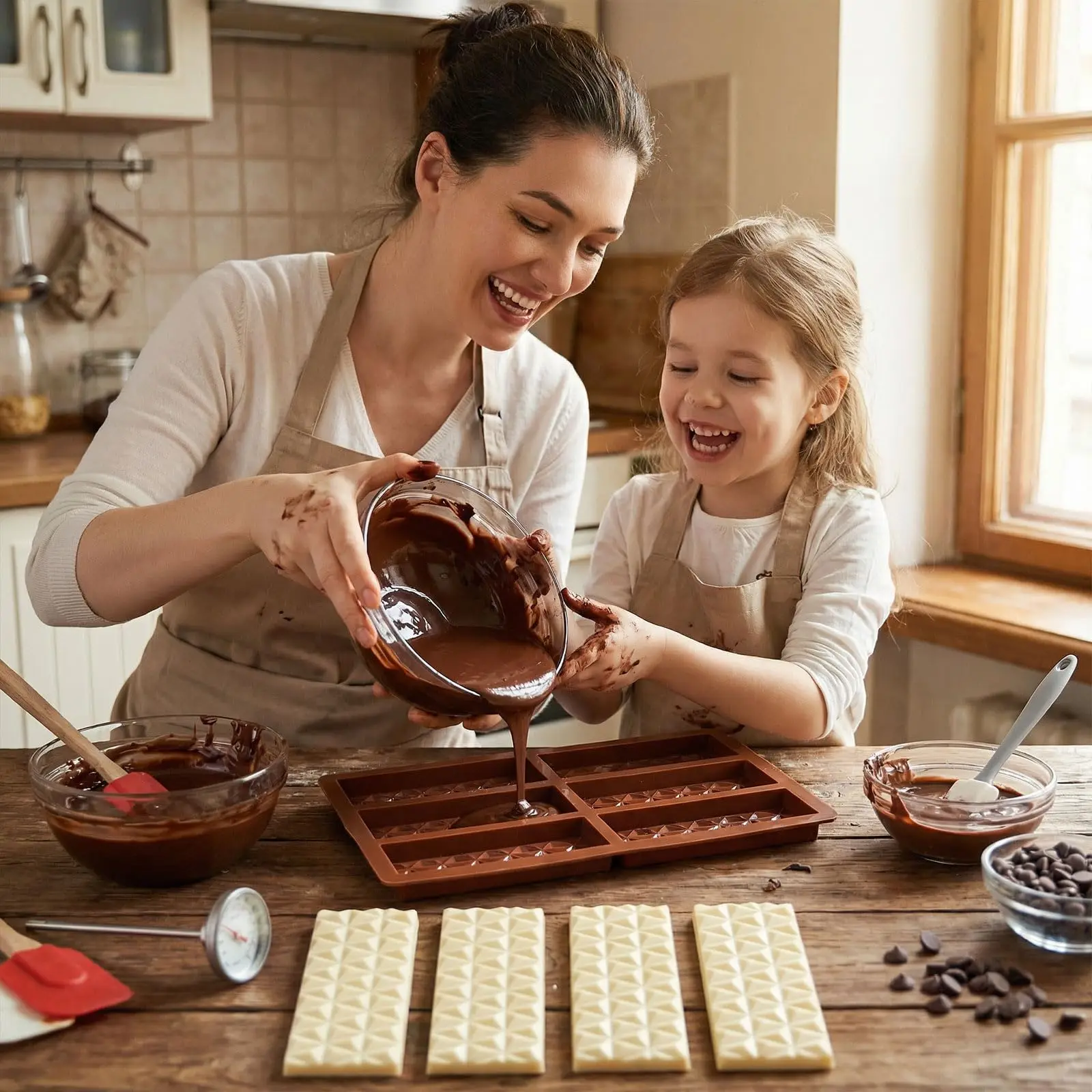 1-2 PCS Chocolate Bar Molds Silicone, Stuffed Candy Bar Mold, Easy Release Shapes Dubai Chocolate Bar Mould, Silicone Mold