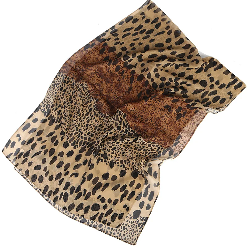 Chiffon-Schal mit Leopardenmuster, Damen-Simulations-Seidenschal, langer Gaze, leichter Halstuch, modischer Schal, Hijab – Detail 2
