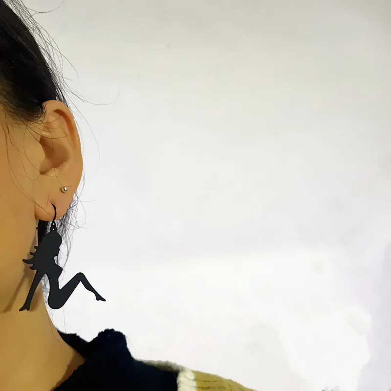 Ovxxons 1 Pair Abstract Humanoid Female Earrings Temperament New Cold Wind Fashion Cartoon Everything Up Stud Ear image 2