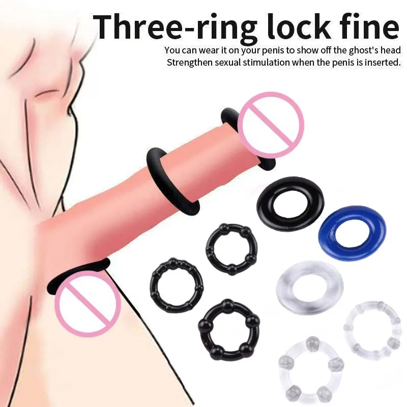 

3Pcs Cock Penis Ring Sex Toys Bead Penis Ring Male Delay Ejaculation Lasting Silicone Erection Ring Men Adults Ball Stretcher