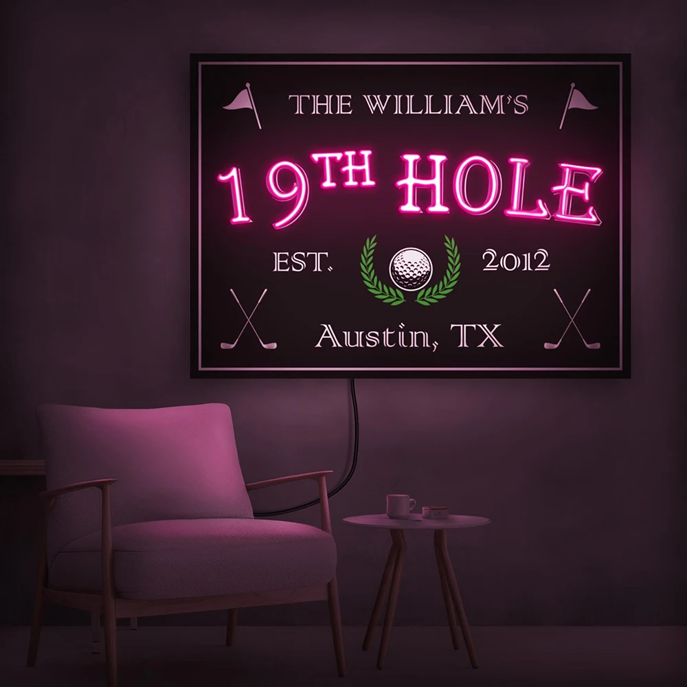 19th Hole Sign Custom Golf Club Neon Artwork Acrylic LED Night Light for Business Room Bar Wall Decoration Light Signs