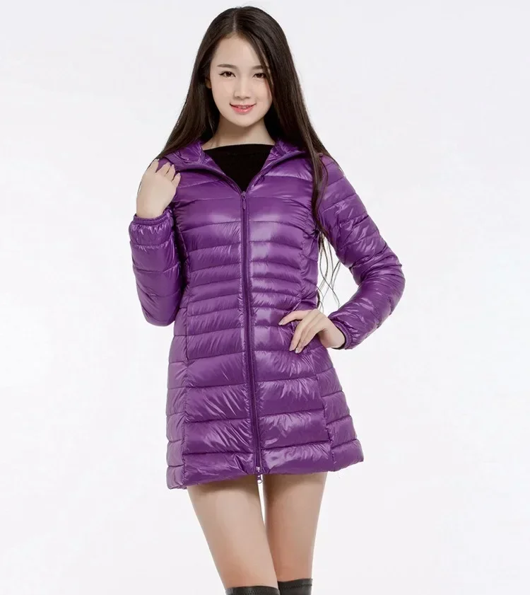 Leichte Daunen jacke Frauen plus Größe weiße Enten Daunen jacke Innen stoff mantel Damen lange Winter mütze abnehmbare Kapuze weiblich – Detail 13