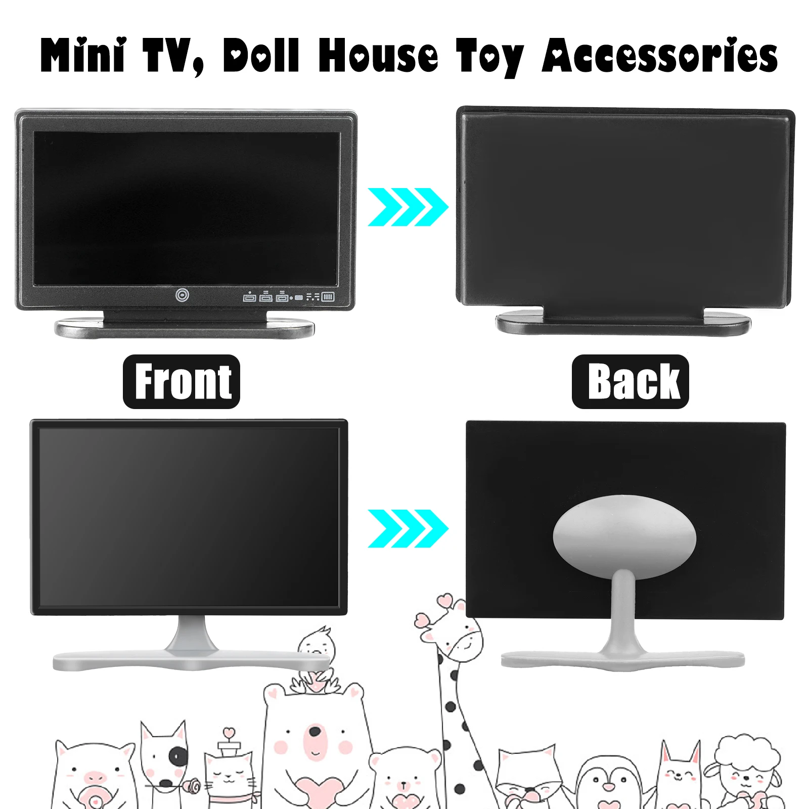 2 Pcs 1:12 Dollhouse Miniature Furniture  TV Television with 1pc Remote Control