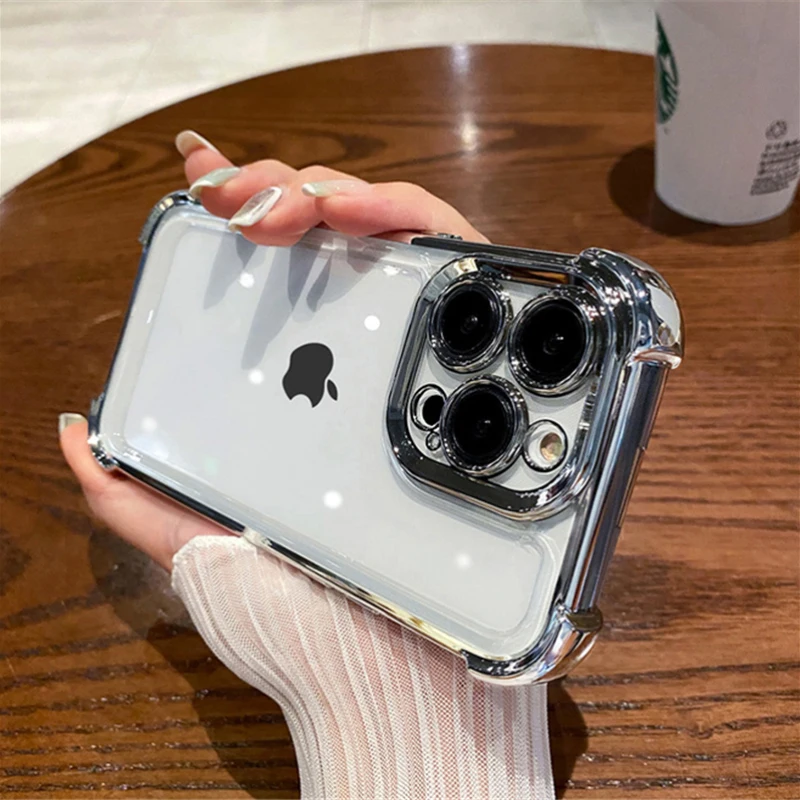 Lila Beschichtung Transparente Stoßfeste Handyhülle für iPhone 17 13 16 18Pro Max Plus XS XR X Harte Acryl Vier-Ecken-Anti-Schock-Abdeckung – Detail 10