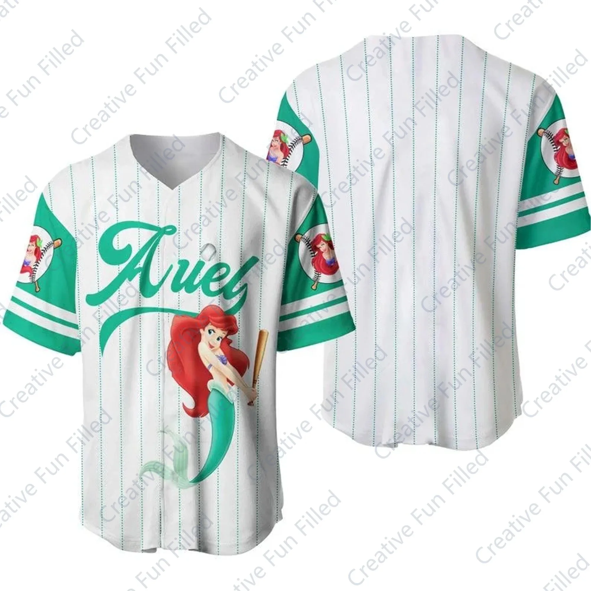 Summer Disney Princess Ariel Princess  Baseball Jersey Pattern T Shirt  Kid Gift Disney Fans Loose and Breathable Top T-shirt