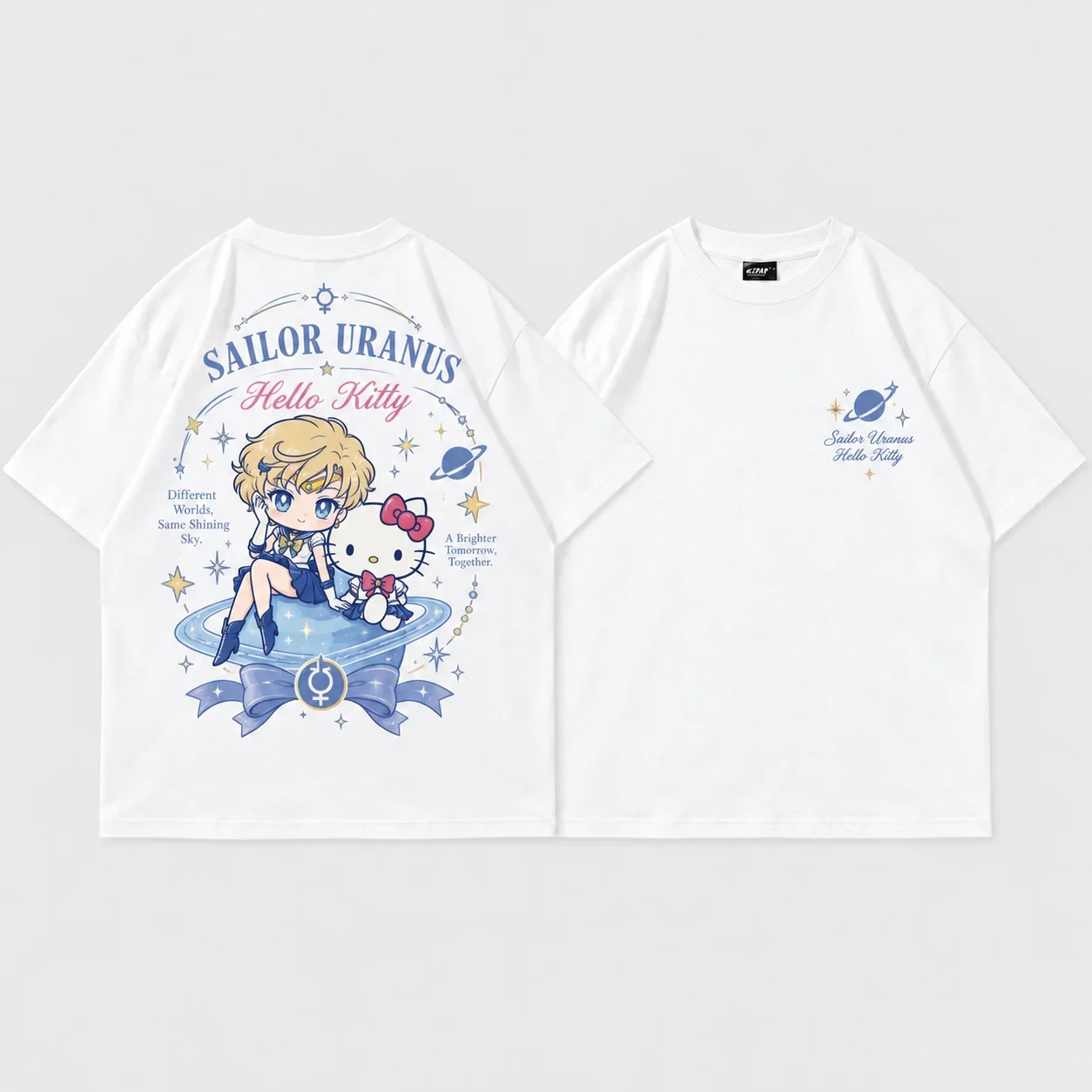 White Tee Men's Women's Sanrio Pompompurin Sailor Venus Parent Child Cute Cool Art Print Oversized Short Sleeve Streetwear Top