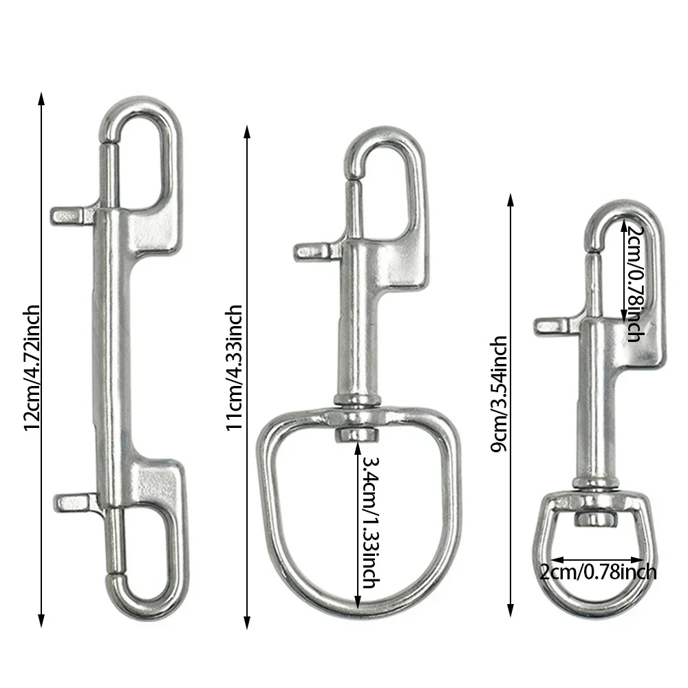1/4/10 Stück Drehbarer Ösenschraubenhaken mit Federverschluss, Doppelkopfhaken, Marine-Tauch-D-Ring-Karabinerhaken mit Drehgelenk aus 304 Edelstahl – Detail 7