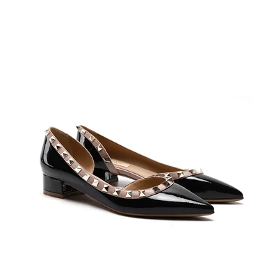 2024 New Shallow Mouth Pointed Toe Hollow Rivet for Women Autumn Outdoor Dress Party Thin Heels Pumps Low Heeled Leisure Shoes