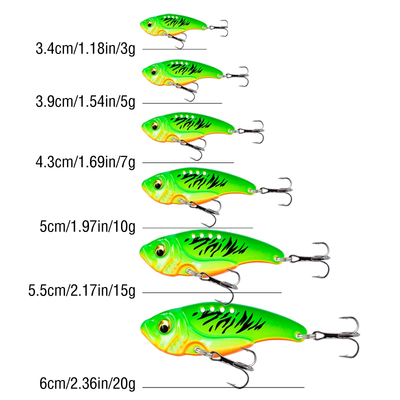 6-teiliges Angelköder-Set 3/5/7/10/15/20g Sinkender VIB Harter Crankbait Metall 3D-Augen Wurfköder Spinner-Klingenköder mit Dreifachhaken – Detail 4