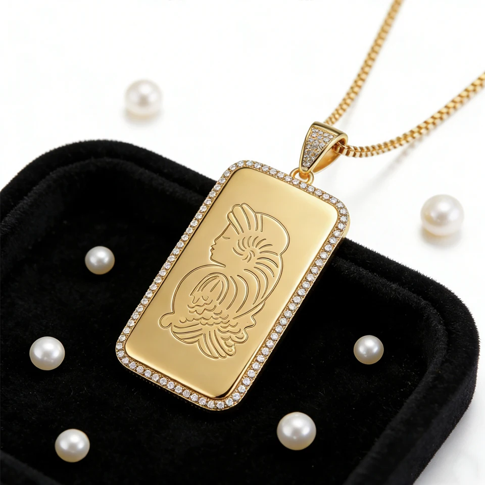 VANAXIN Square Pendant Necklace for Women Dog Tags Men Cubic Zirconia Jewelry 14k Gold Silver Color High Quality Hiphop Gift
