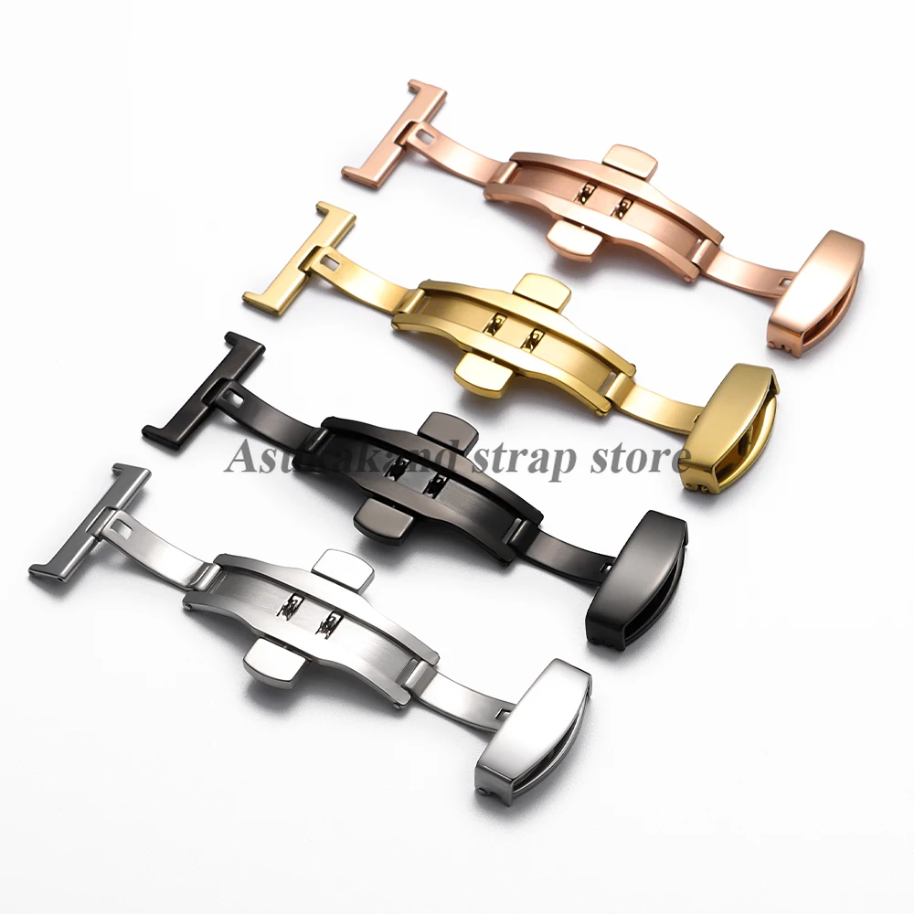 10mm 12mm 14mm 16mm 18mm 20mm 22mm fivela borboleta de aço inoxidável polido botão bloqueio pulseira de relógio de couro fecho de metal