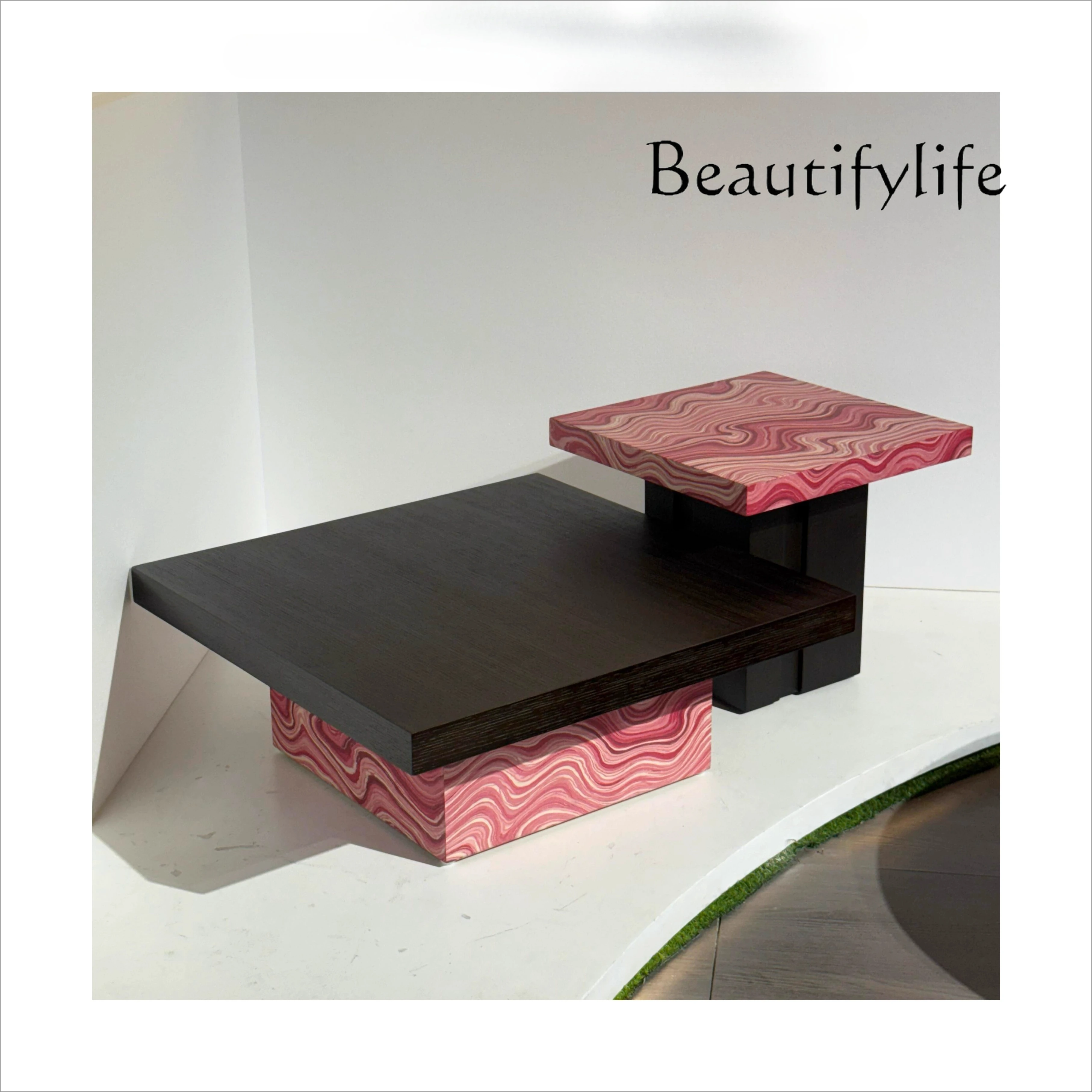 

Medieval solid wood square flower color striped coffee table Italian minimalist living room home bed and breakfast side table