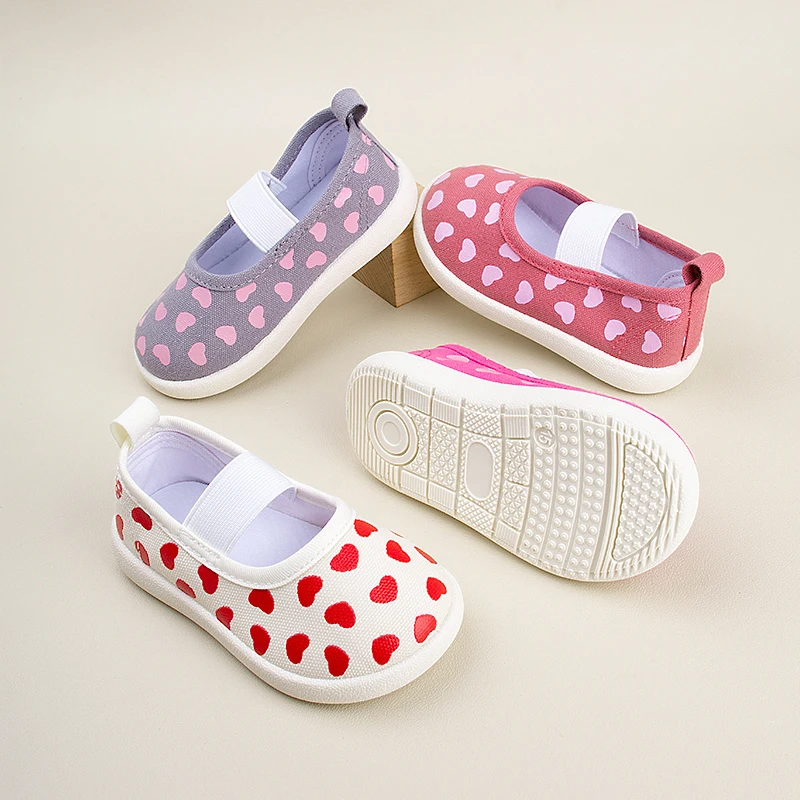 Children Lovely Heart Design Canvas Stylish Sneakers Little Girls Expression Flat Princess Shoes EK9S112