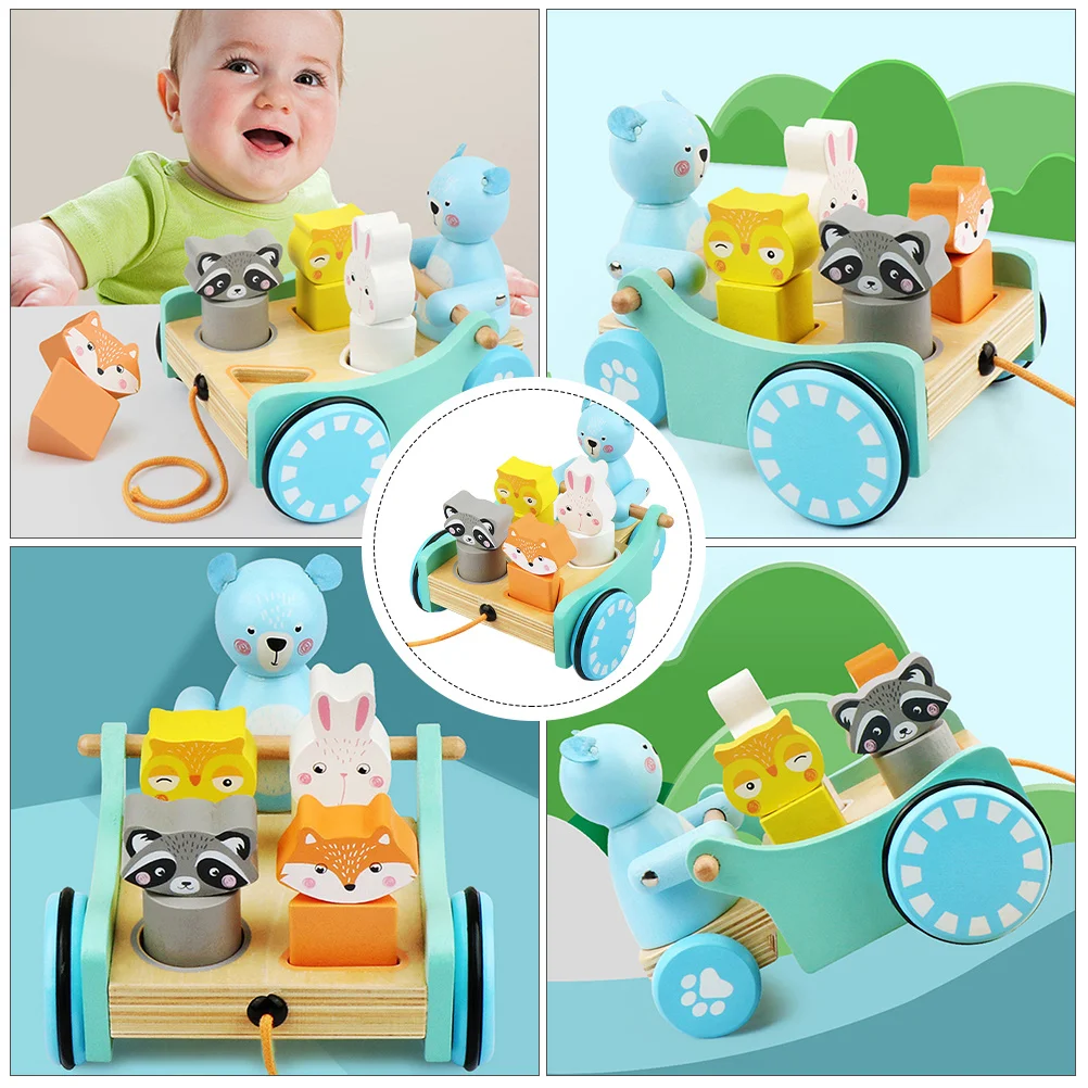 1 conjunto crianças veículo de reboque de madeira carrinho educacional bebê walker aprendizagem precoce dos desenhos animados desenvolvimento cognitivo brinquedo