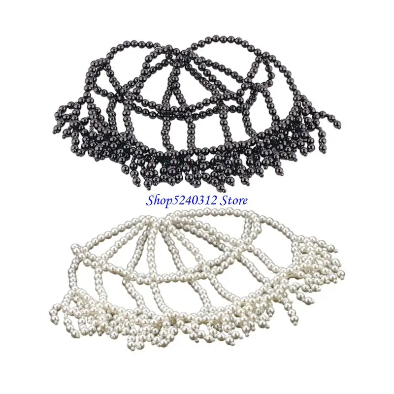 

634C Woven Pearls Tassels Hat Faux Pearls Embellished Hat Bridal Party Hair Accessory