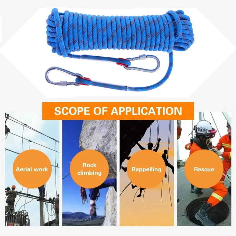 10mm Thick Weave Polyester Rope 20M Length,Sturdy Durable With Hooks,Multi-Use Rope for Arborist Activities Outdoor Adventures